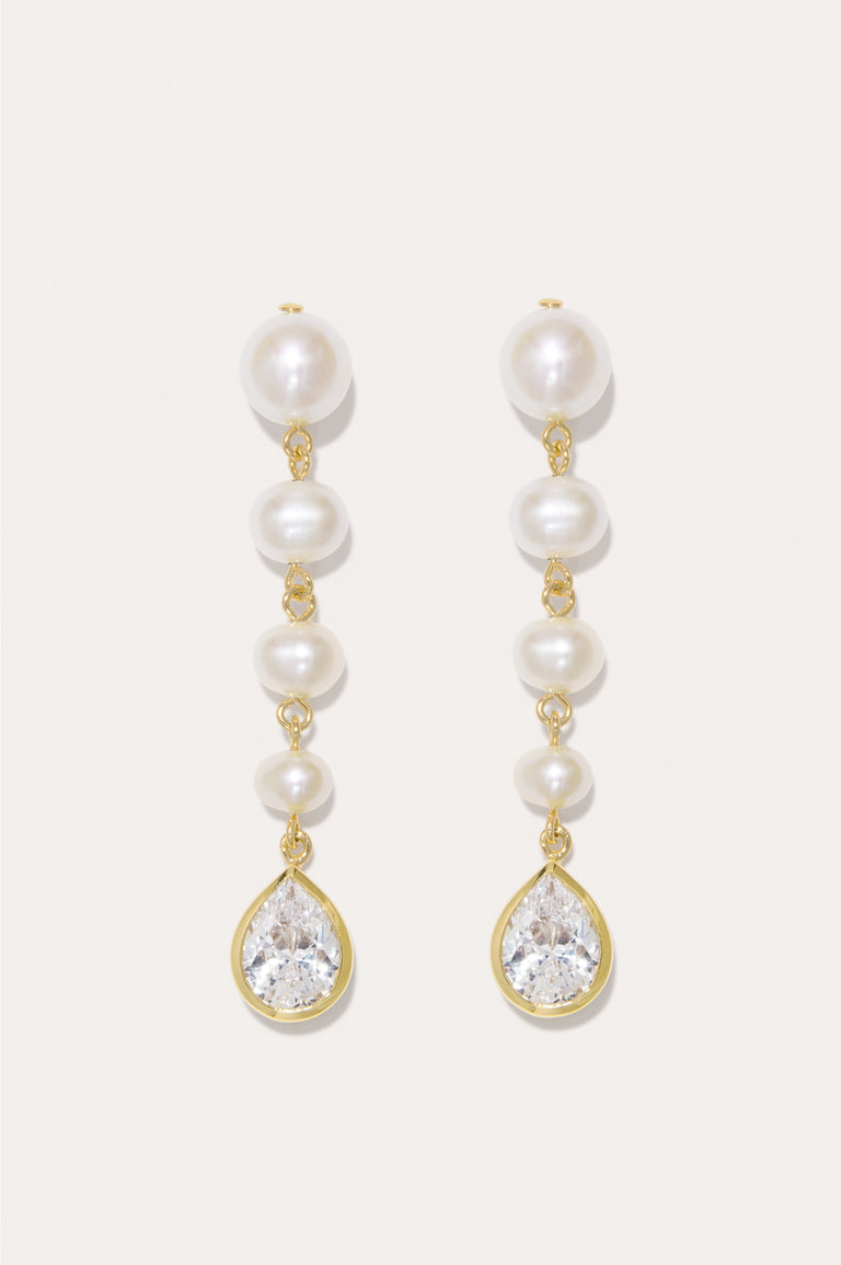 P168 - Pearl and Zirconia Recycled Gold Vermeil Earrings