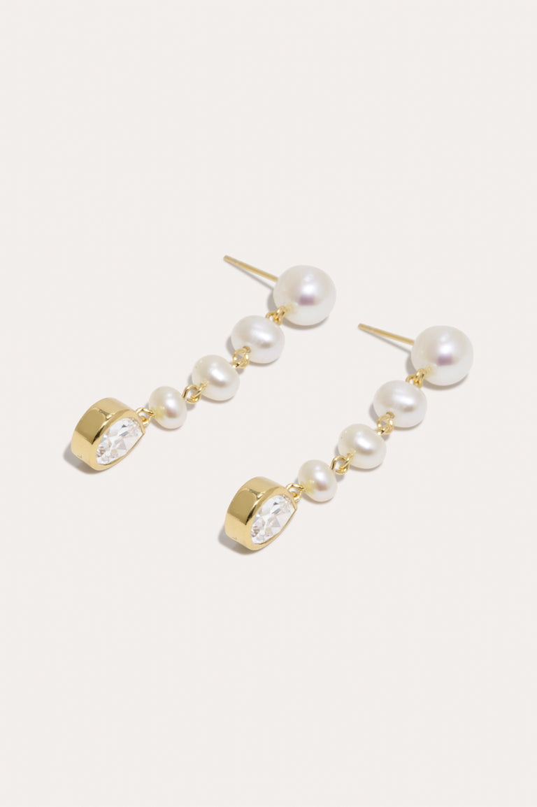 P168 - Pearl and Zirconia Recycled Gold Vermeil Earrings