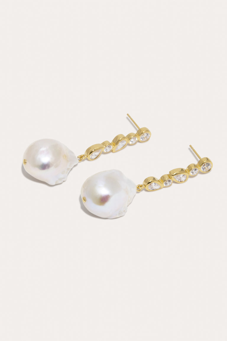 Pitter‐Patter - Pearl and Zirconia Recycled Gold Vermeil Earrings