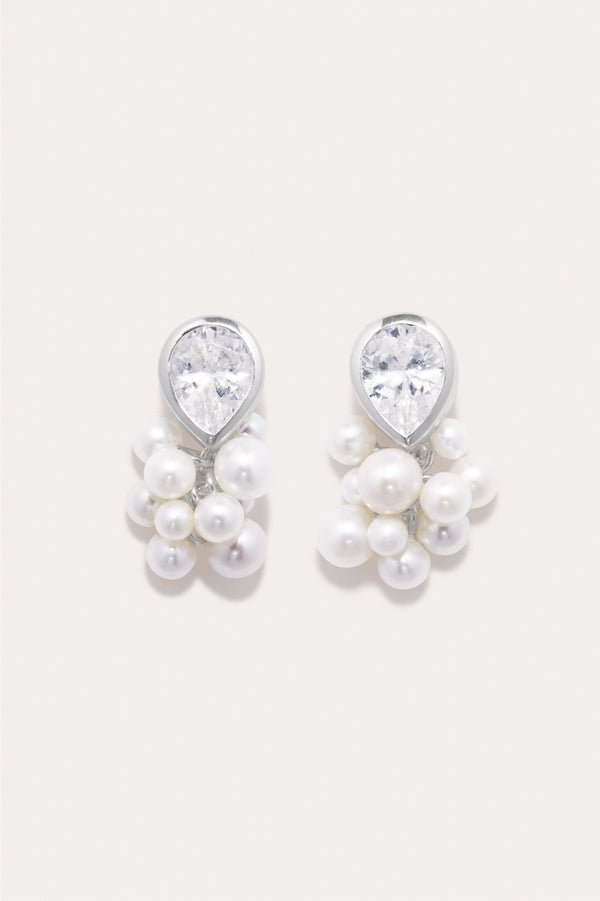 The Alchemy of Time - Pearl and Zirconia Recycled Silver Earrings