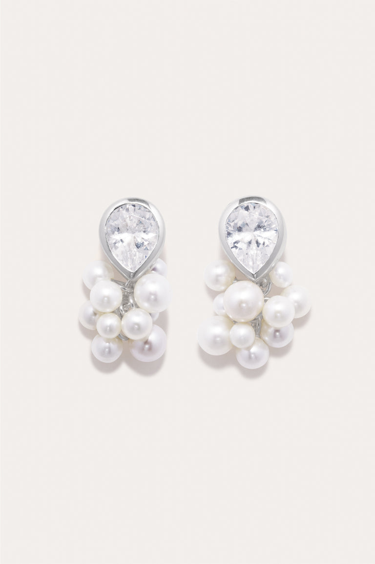 The Alchemy of Time - Pearl and Zirconia Recycled Silver Earrings