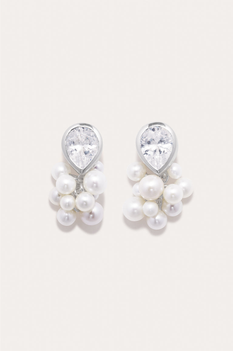 Destiny - Pearl and Zirconia Recycled Silver Earrings