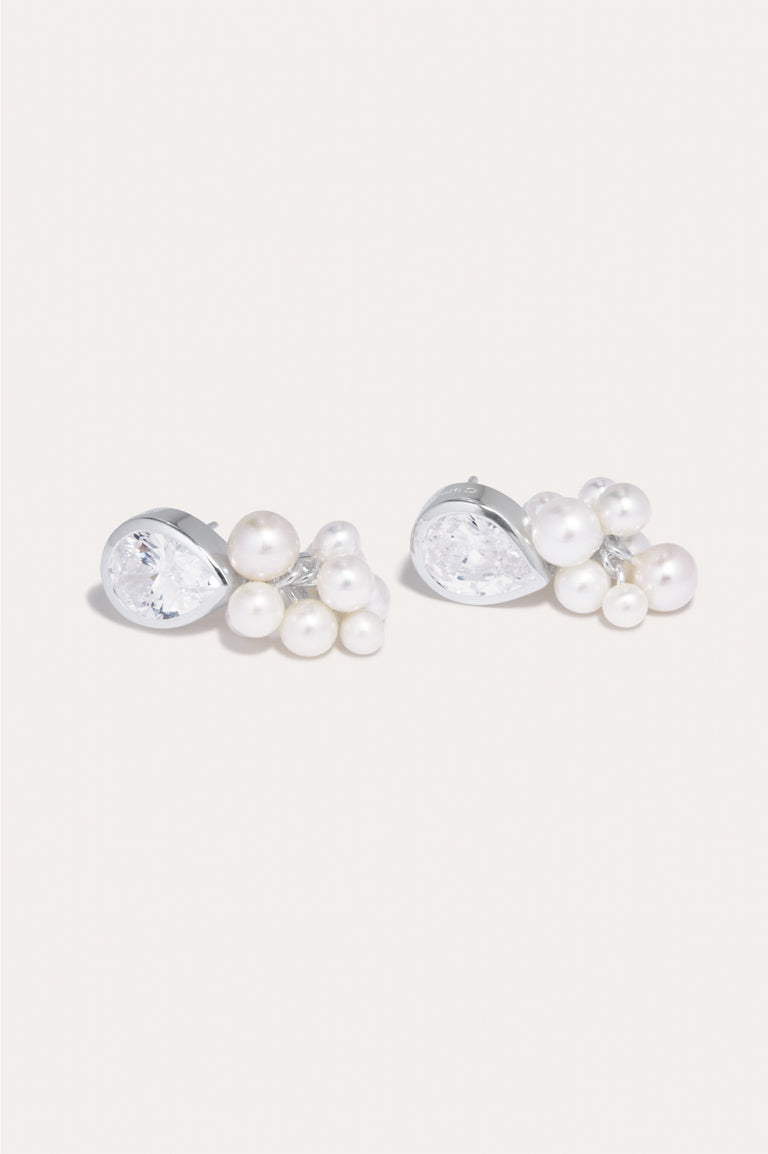 The Alchemy of Time - Pearl and Zirconia Recycled Silver Earrings