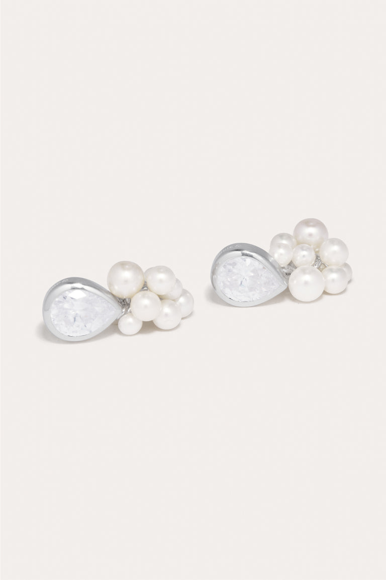 The Alchemy of Time - Pearl and Zirconia Recycled Silver Earrings