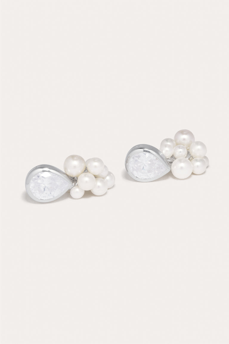 Destiny - Pearl and Zirconia Recycled Silver Earrings