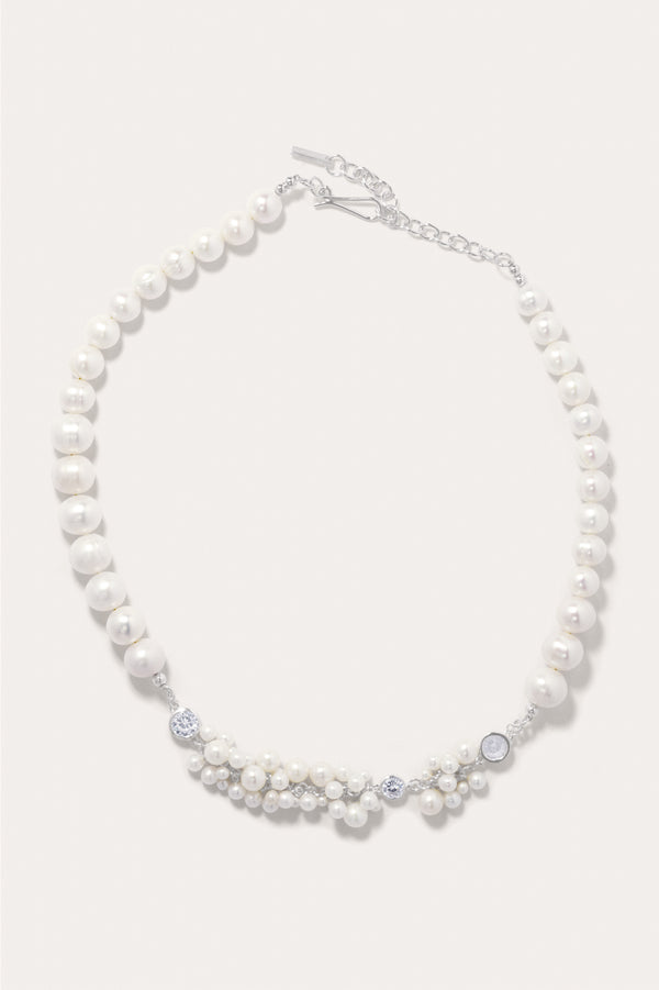 The Alchemy of Time - Pearl and Zirconia Recycled Silver Necklace
