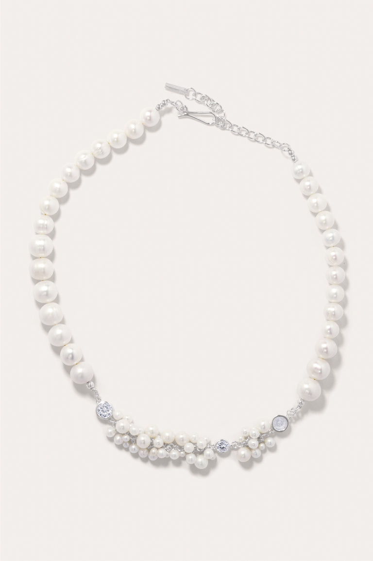 The Alchemy of Time - Pearl and Zirconia Recycled Silver Necklace