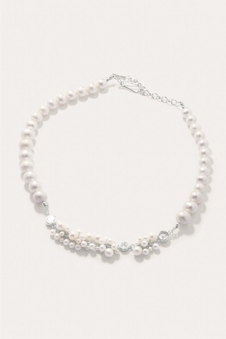 The Alchemy of Time - Pearl and Zirconia Recycled Silver Necklace