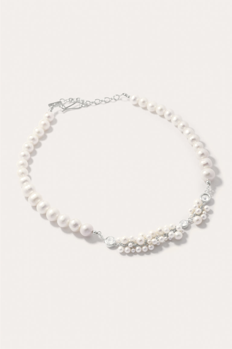 The Alchemy of Time - Pearl and Zirconia Recycled Silver Necklace