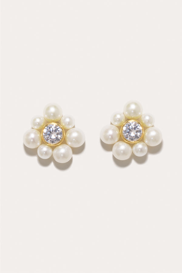 Dandelion - Pearl and Zirconia Recycled Gold Vermeil Earrings
