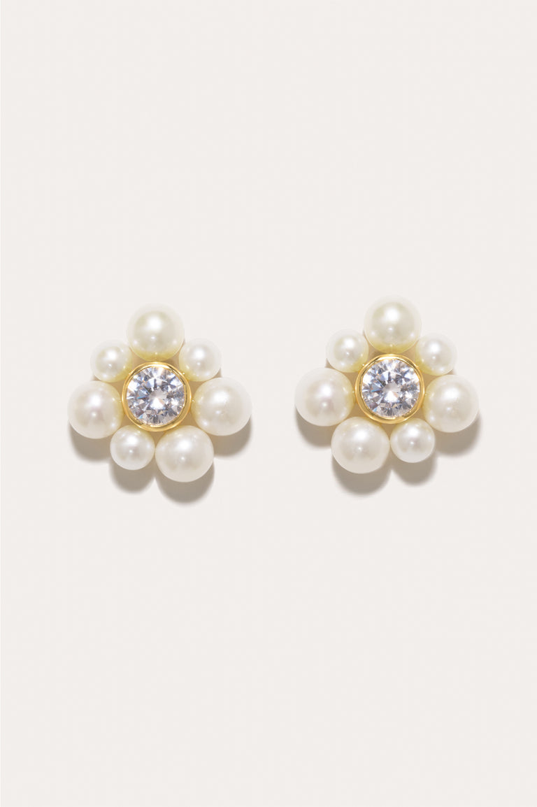 Dandelion - Pearl and Zirconia Recycled Gold Vermeil Earrings