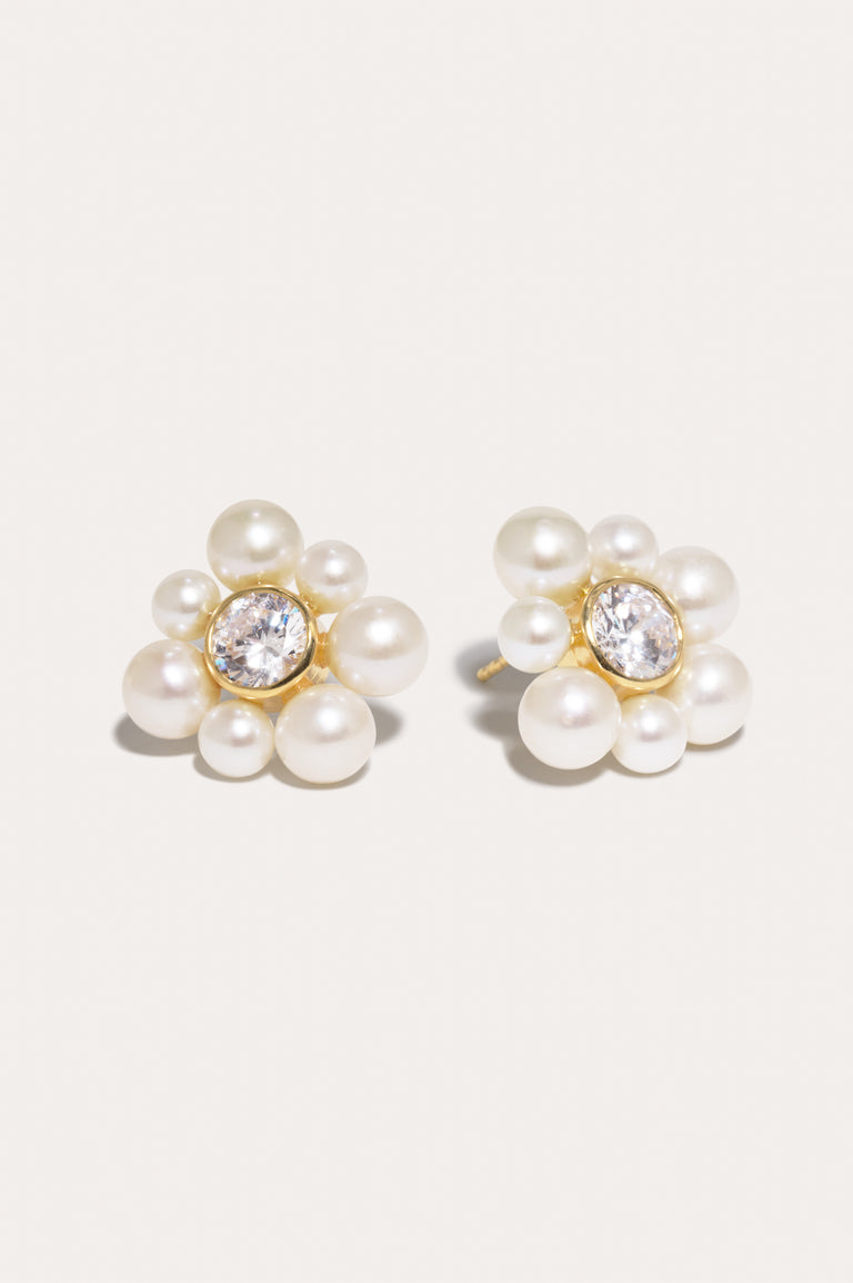 Dandelion - Pearl and Zirconia Recycled Gold Vermeil Earrings