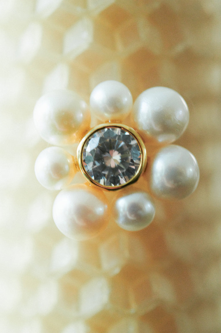 Dandelion - Pearl and Zirconia Recycled Gold Vermeil Earrings