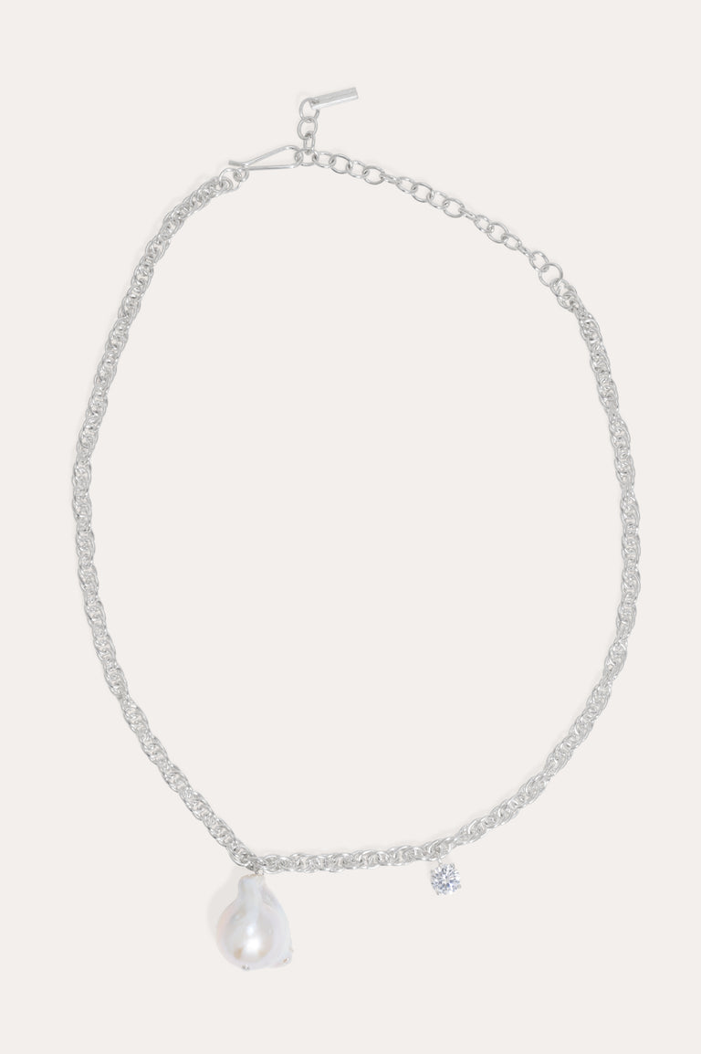 The Quiet Orbit - Pearl and Zirconia Recycled Silver Necklace