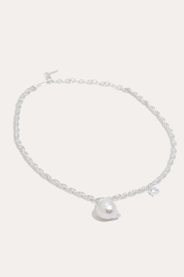The Quiet Orbit - Pearl and Zirconia Recycled Silver Necklace