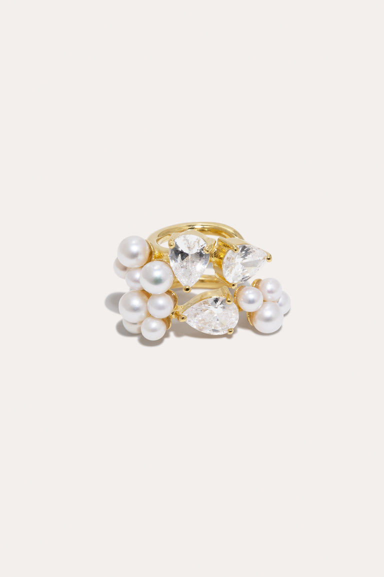 The Breaths That We Dare to Take - Pearl and Zirconia Recycled Gold Vermeil Ear Cuff