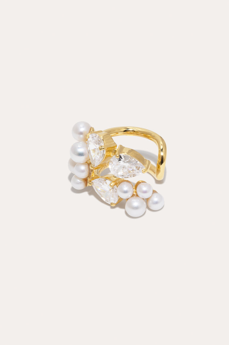 The Breaths That We Dare to Take - Pearl and Zirconia Recycled Gold Vermeil Ear Cuff