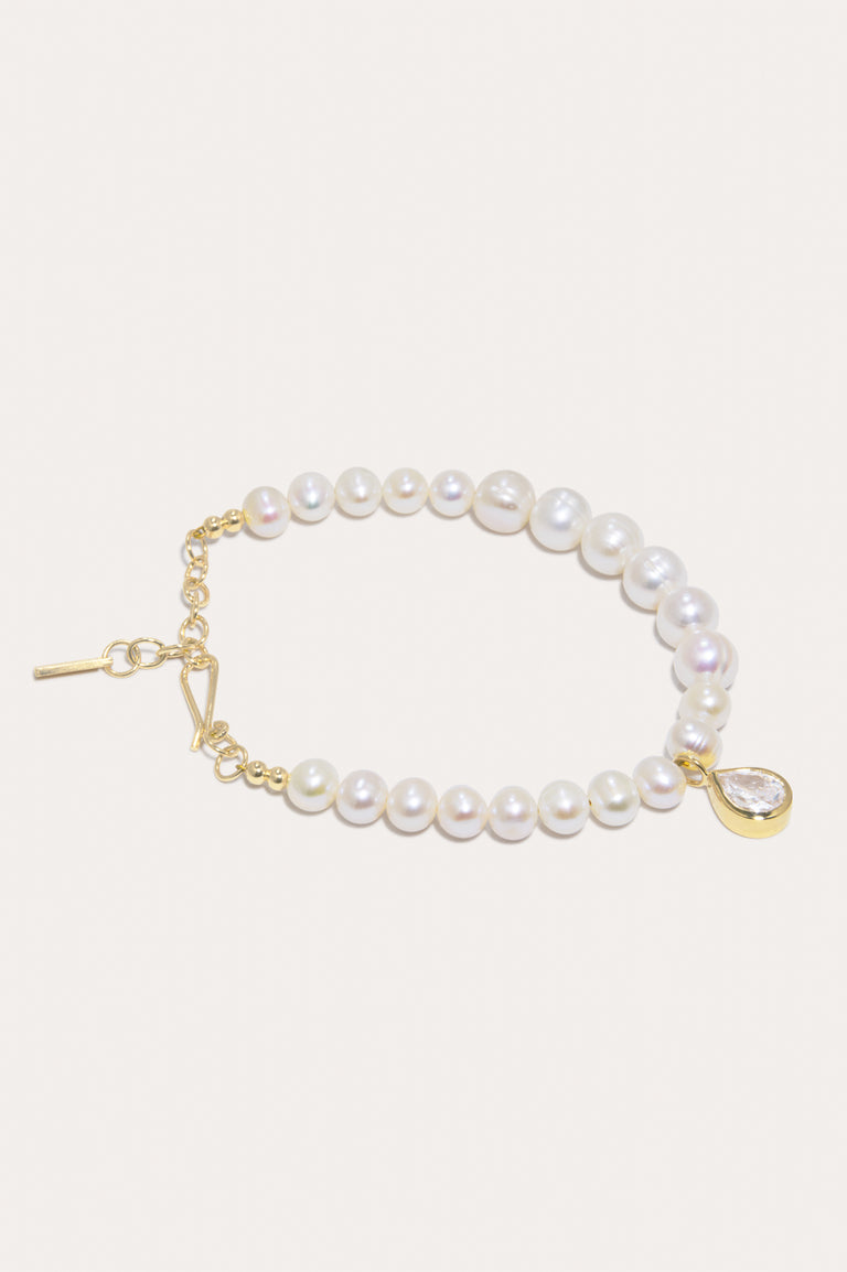 P183 - Pearl and Zirconia Recycled Gold Vermeil Bracelet