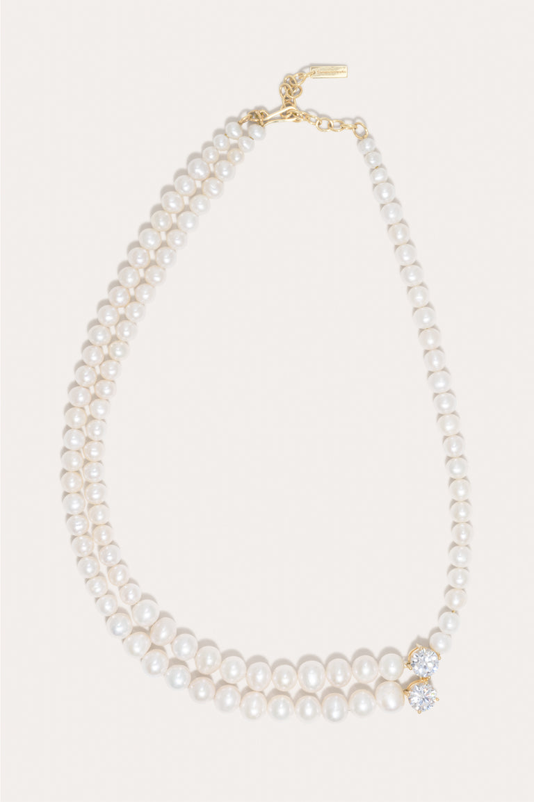 The Light of the Past - Pearl and Zirconia Recycled Gold Vermeil Necklace