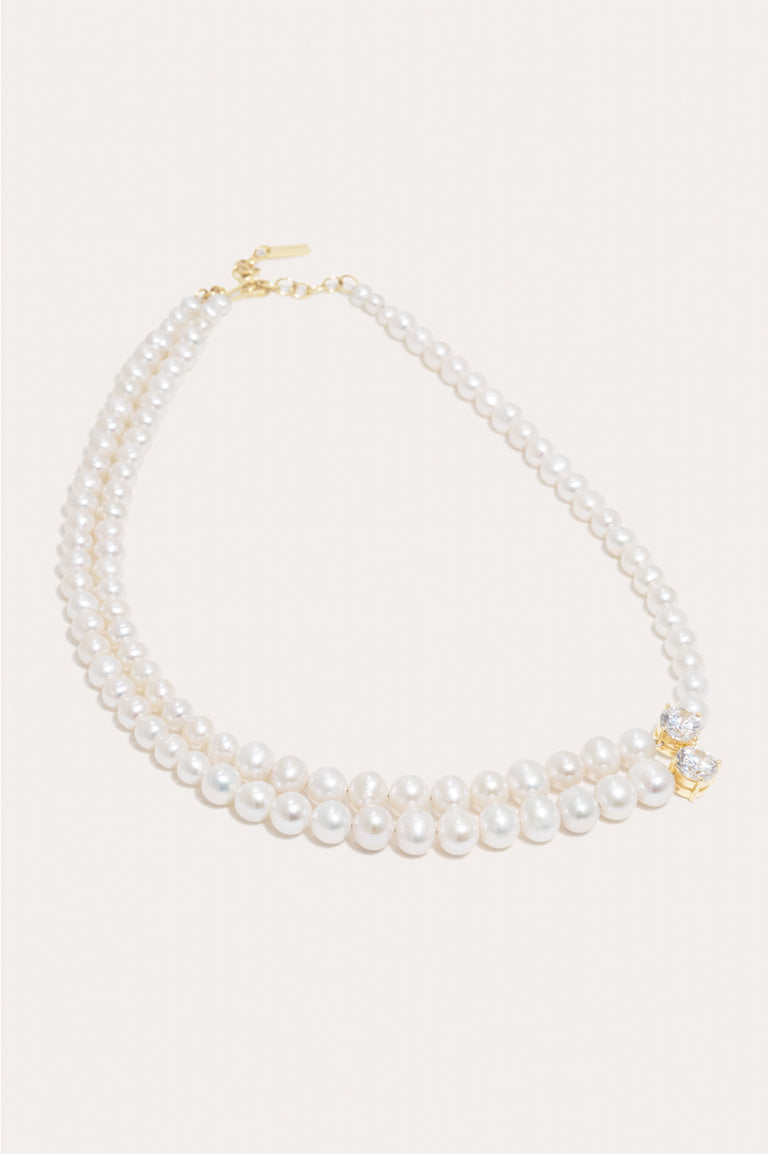 The Light of the Past - Pearl and Zirconia Recycled Gold Vermeil Necklace