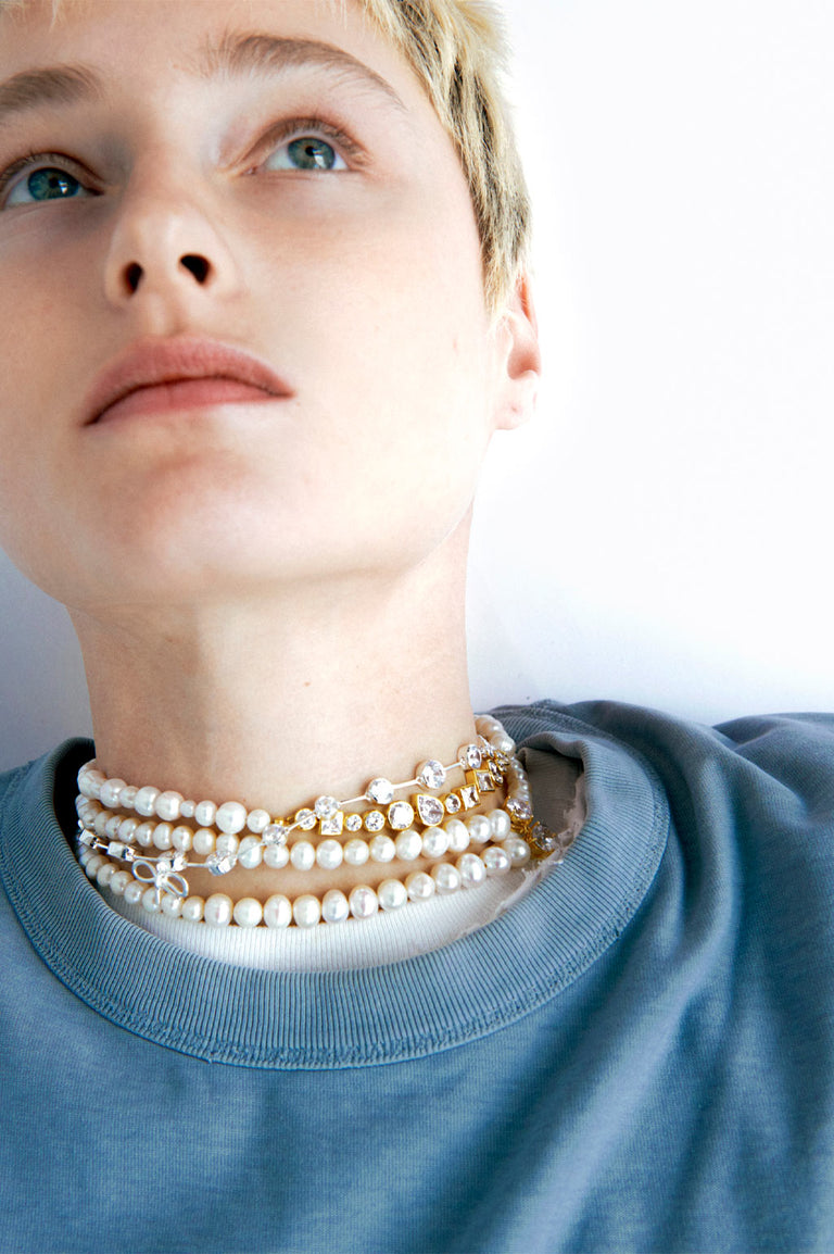 The Light of the Past - Pearl and Zirconia Recycled Gold Vermeil Necklace