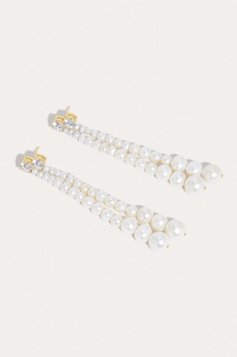 Whispering Plinths - Pearl and Zirconia Recycled Gold Vermeil Earrings