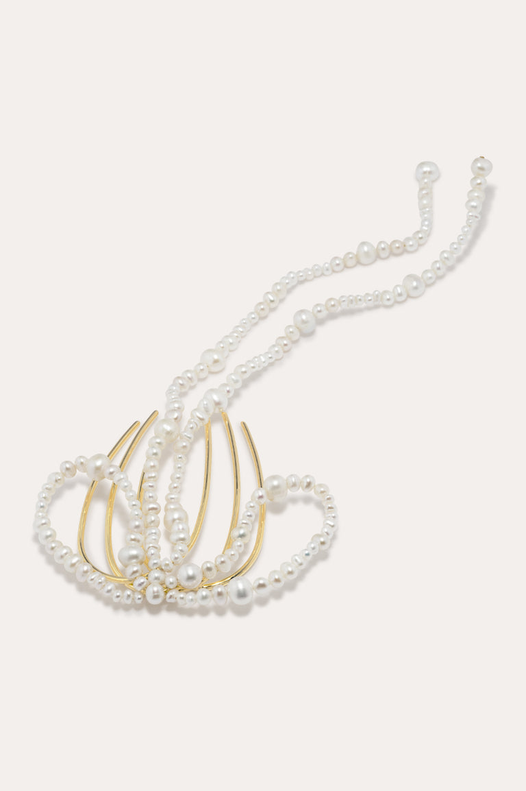 P189 - Pearl and Gold Plated Long Bow Hair Comb