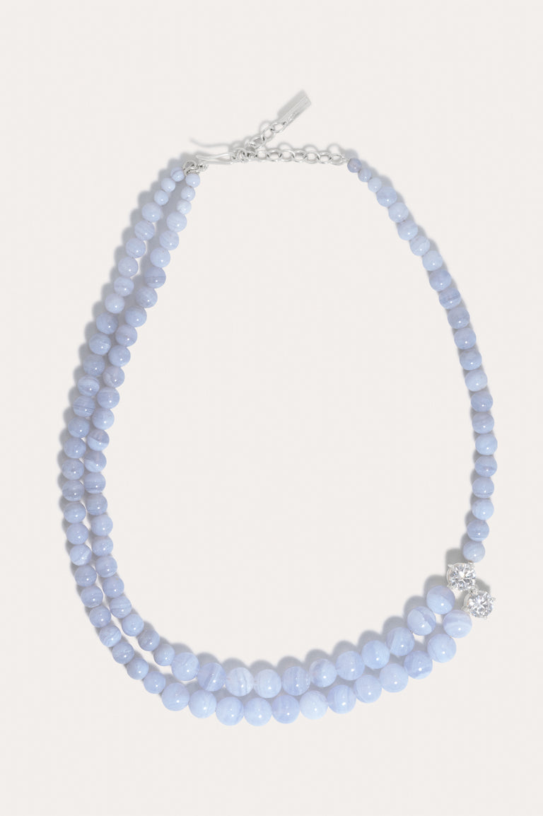 The Light of the Past - Blue Lace Agate and Zirconia Recycled Silver Necklace