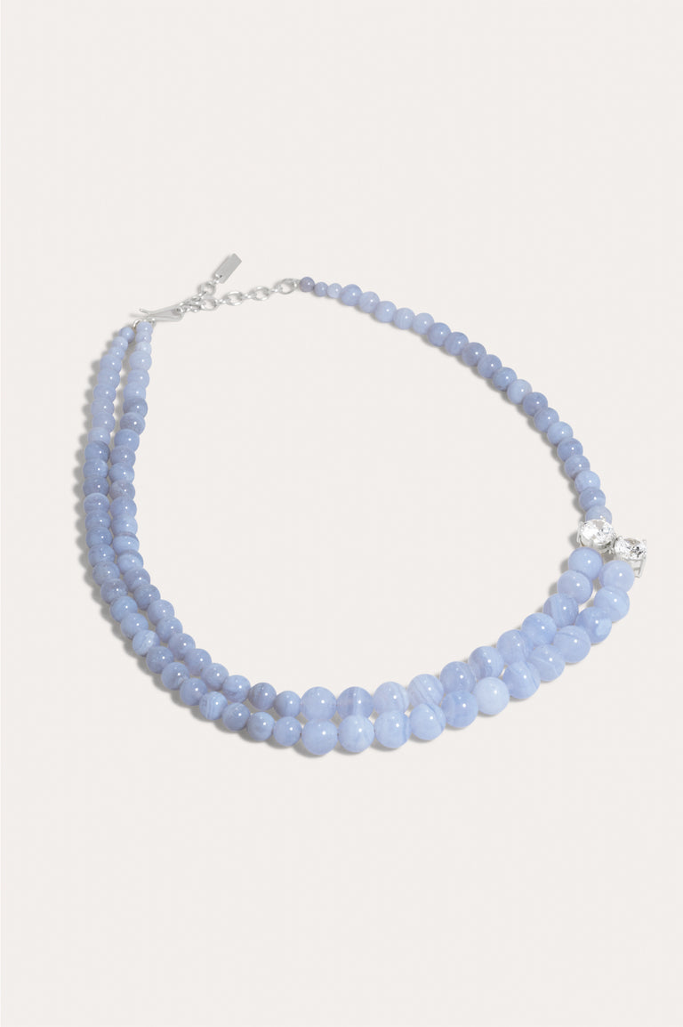 The Light of the Past - Blue Lace Agate and Zirconia Recycled Silver Necklace