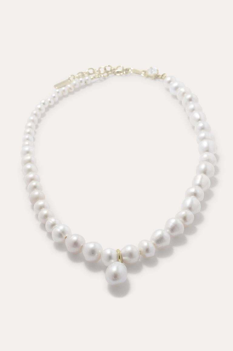 P197 - Pearl and Zirconia Recycled Gold Vermeil Necklace