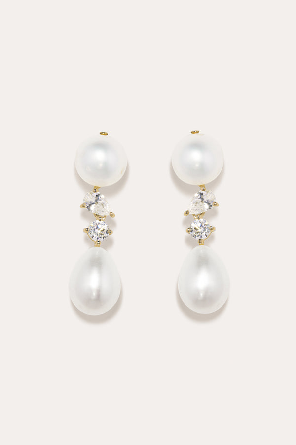 Tarn - Pearl and Zirconia Recycled Gold Vermeil Earrings