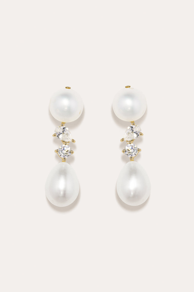 An Aura of Prophecy - Pearl and Zirconia Recycled Gold Vermeil Earrings