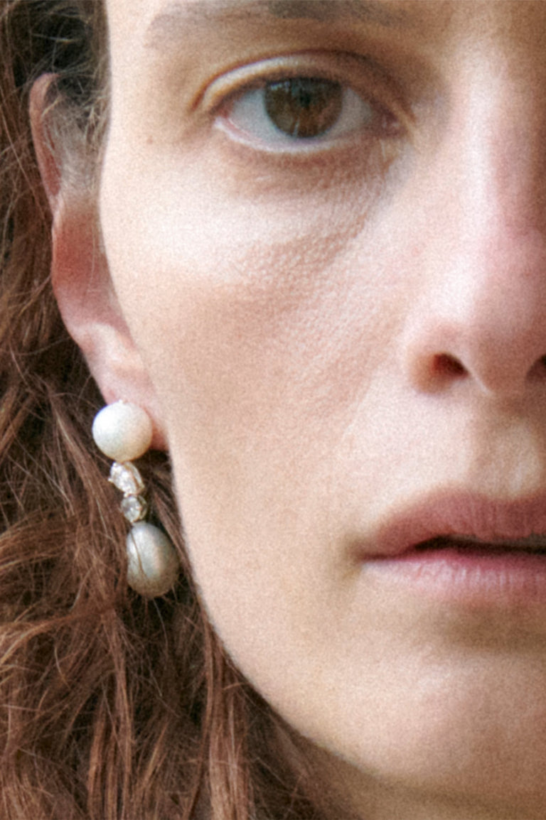 Tarn - Pearl and Zirconia Recycled Gold Vermeil Earrings
