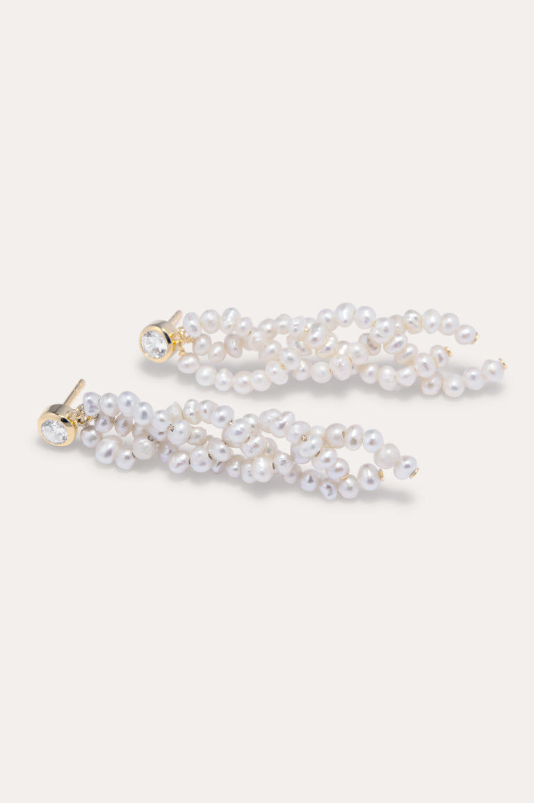 P205 - Pearl and Zirconia Recycled Gold Vermeil Earrings