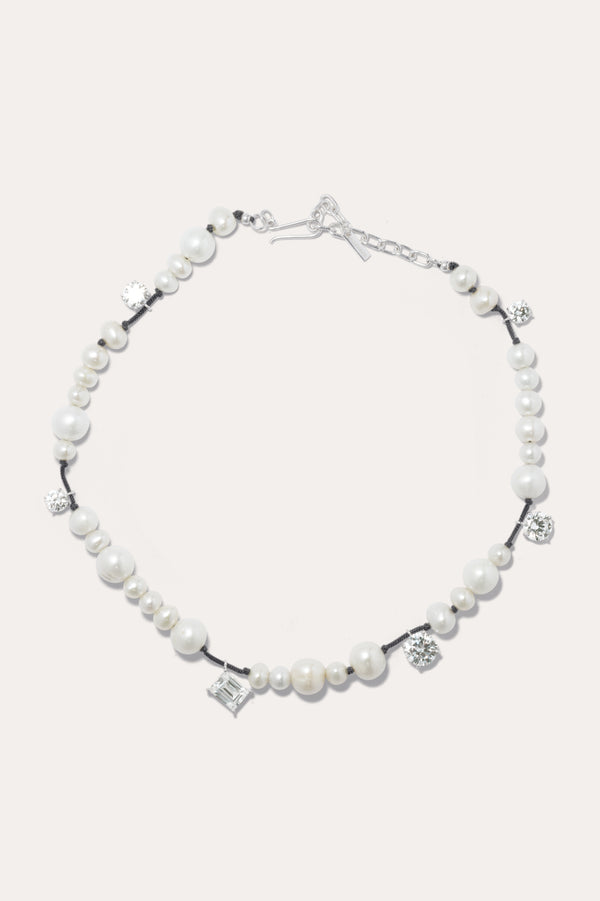 A Series of Minor Disruptions - Pearl and Zirconia Recycled Silver Necklace