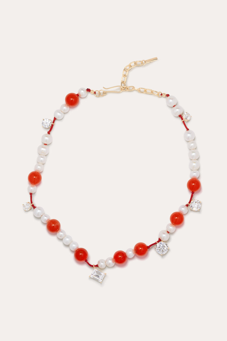 A Series of Minor Disruptions - Pearl, Zirconia and Orange Quartz Recycled Gold Vermeil Necklace