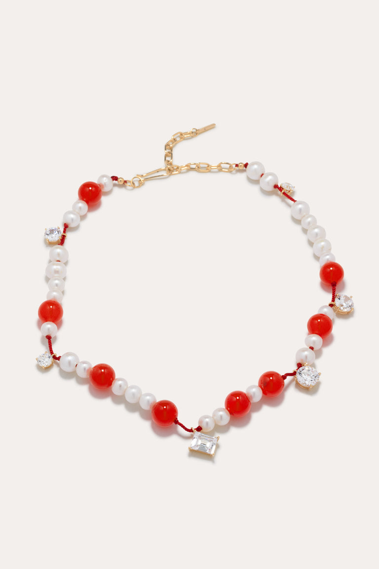 A Series of Minor Disruptions - Pearl, Zirconia and Orange Quartz Recycled Gold Vermeil Necklace
