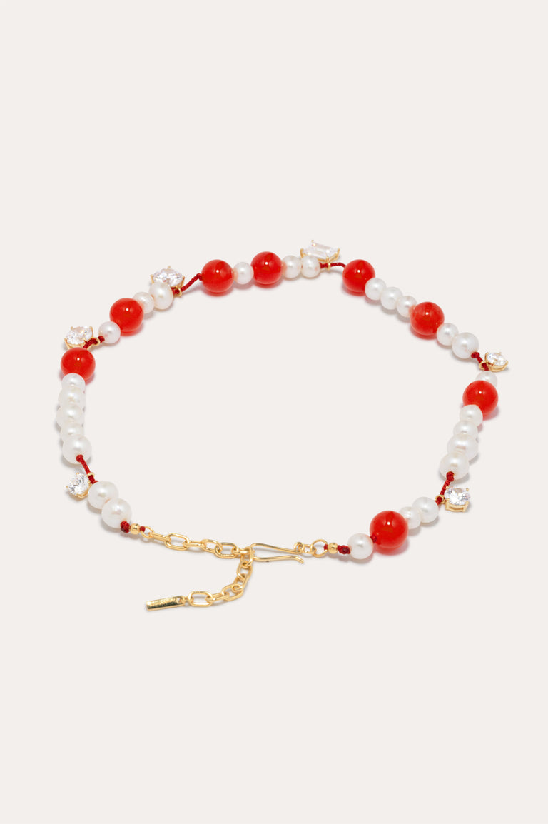 A Series of Minor Disruptions - Pearl, Zirconia and Orange Quartz Recycled Gold Vermeil Necklace