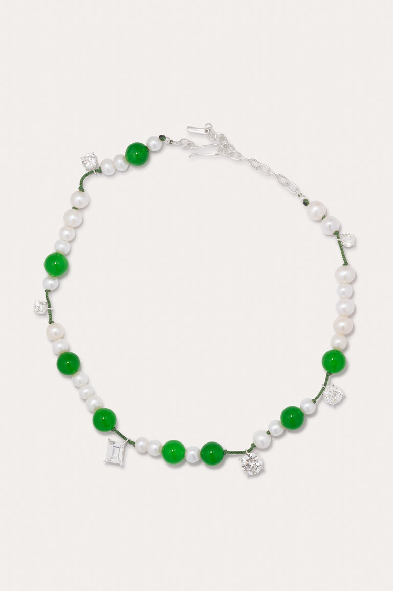 A Series of Minor Disruptions - Pearl, Zirconia and Green Quartz Recycled Silver Necklace