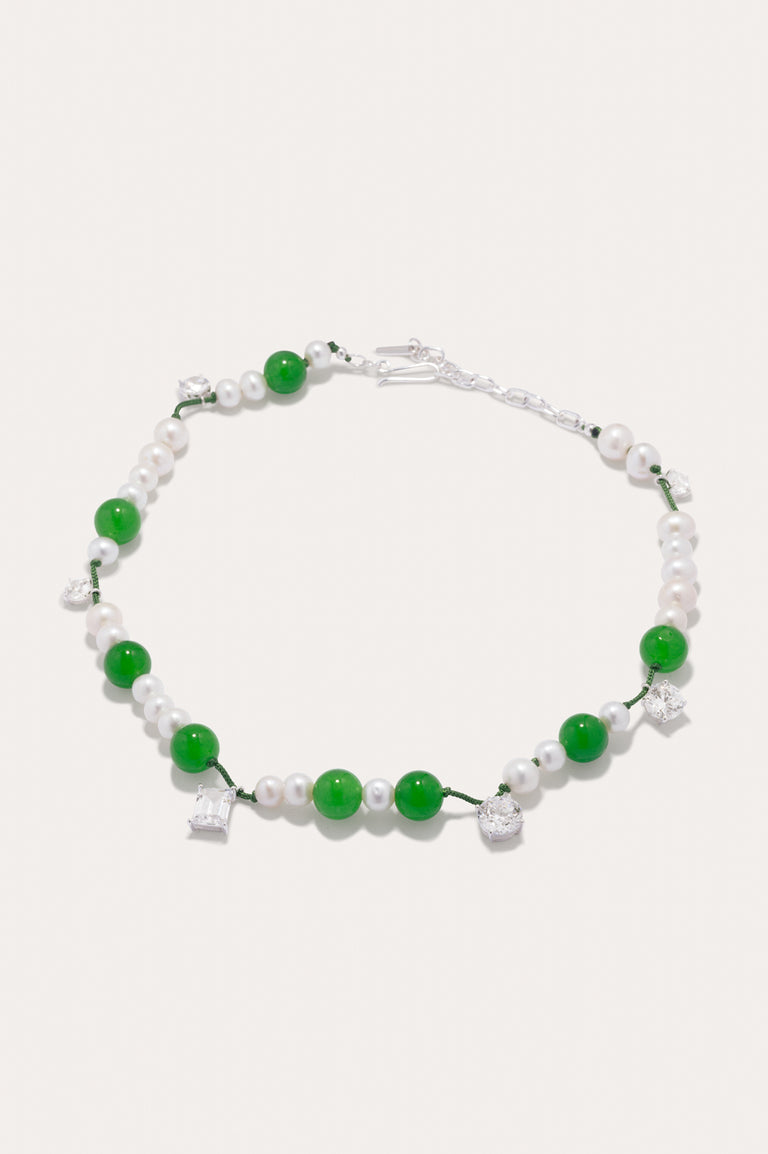 A Series of Minor Disruptions - Pearl, Zirconia and Green Quartz Recycled Silver Necklace
