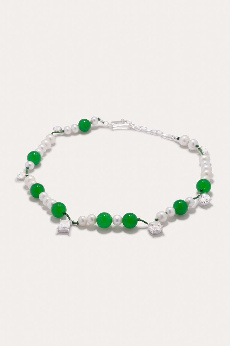 A Series of Minor Disruptions - Pearl, Zirconia and Green Quartz Recycled Silver Necklace
