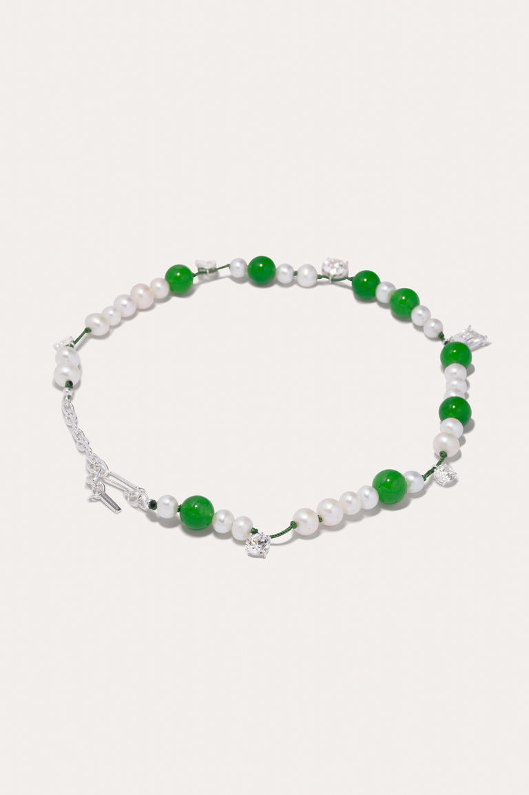 A Series of Minor Disruptions - Pearl, Zirconia and Green Quartz Recycled Silver Necklace