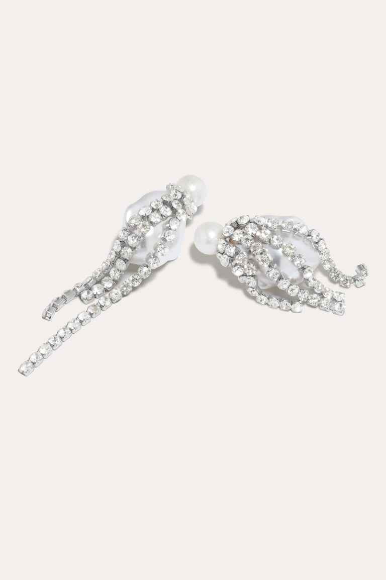 Escape Velocity - Pearl and Rhinestone Rhodium Plated Earrings