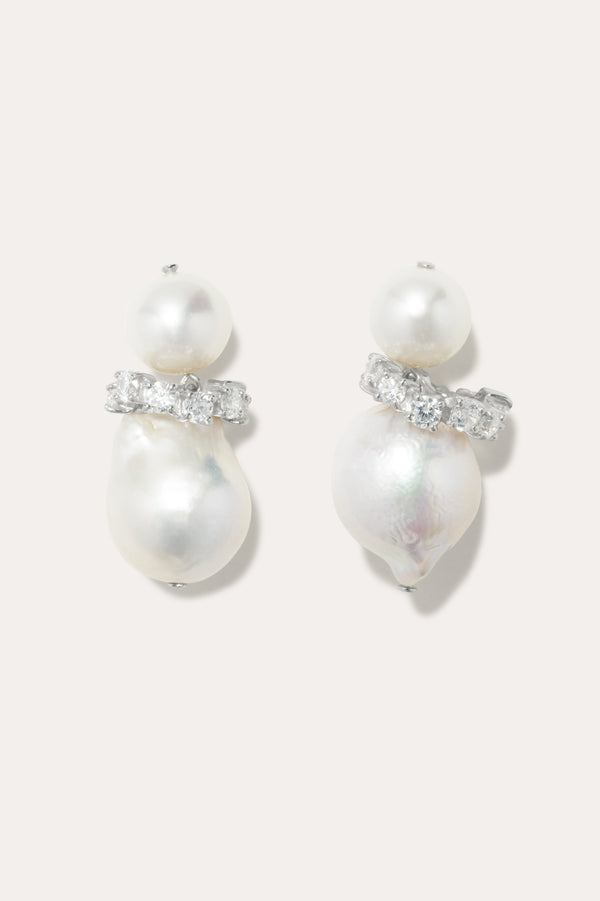 Woah! - Pearl and Zirconia Recycled Silver Earrings