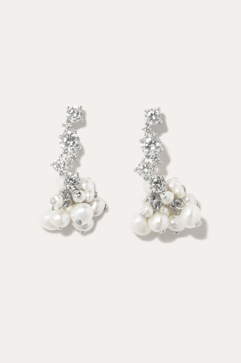 P218 - Pearl and Zirconia Recycled Silver Earrings