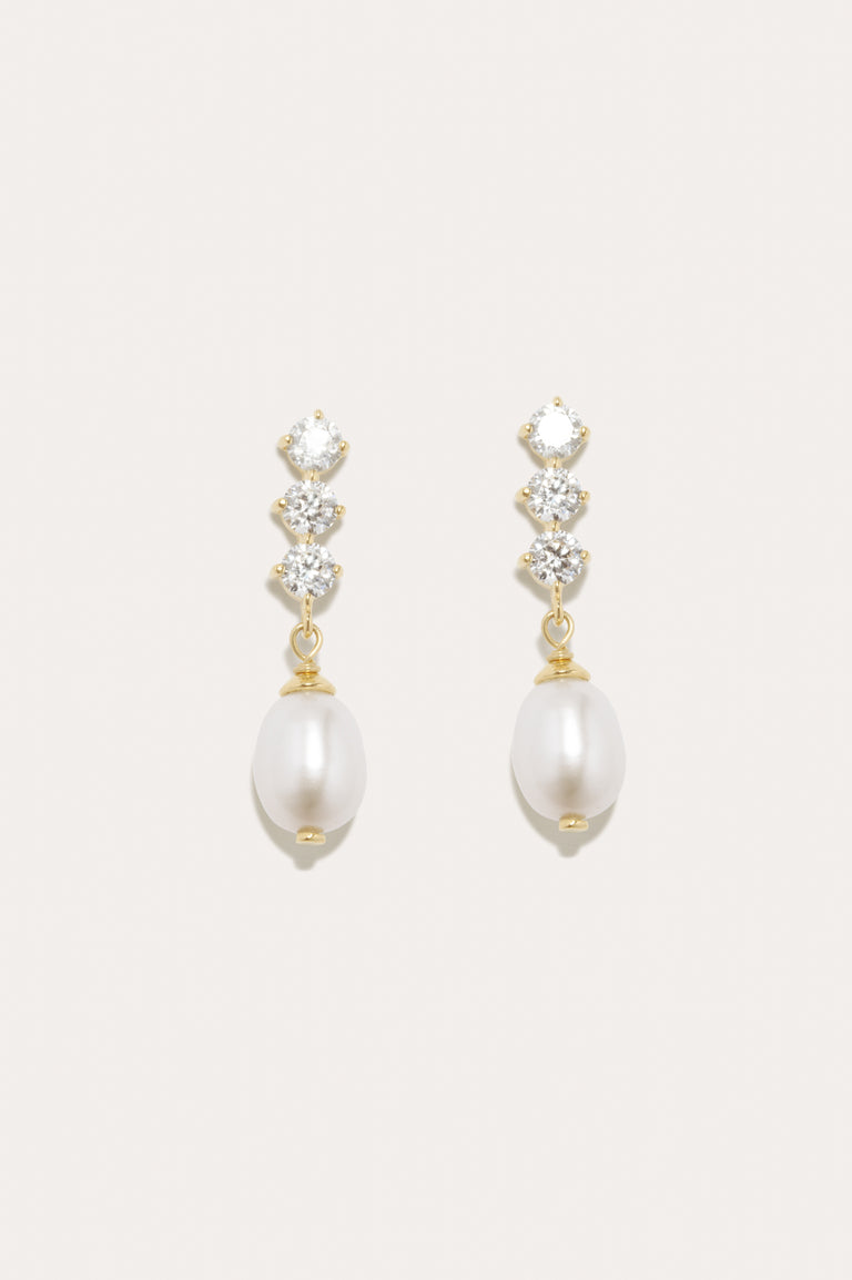 Voyage - Pearl and Zirconia Recycled Gold Vermeil Earrings