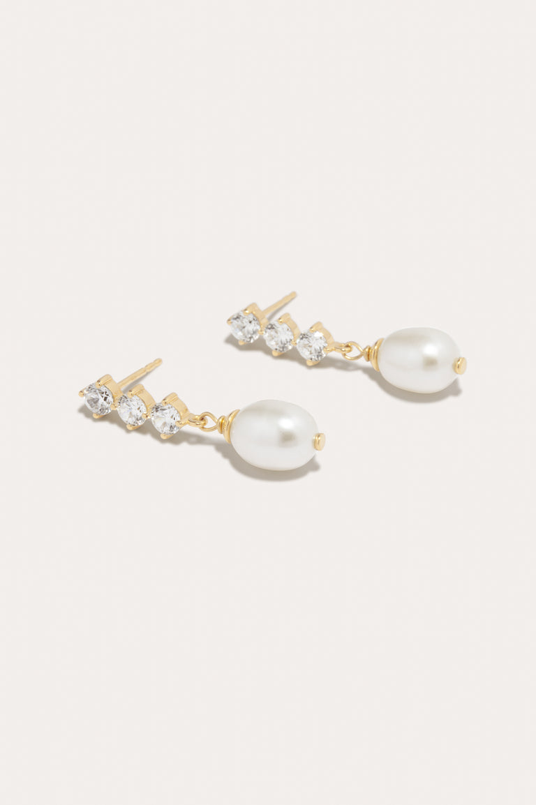 Voyage - Pearl and Zirconia Recycled Gold Vermeil Earrings