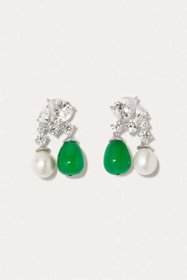 P230 - Pearl, Zirconia and Green Quartz Recycled Silver Earrings