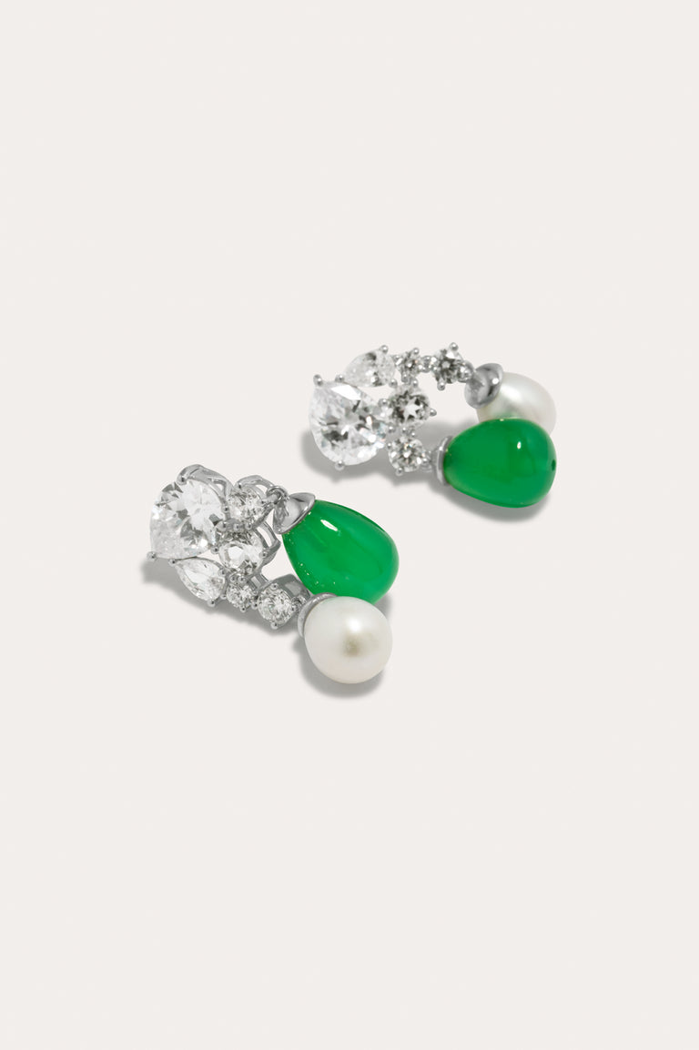 P230 - Pearl, Zirconia and Green Quartz Recycled Silver Earrings