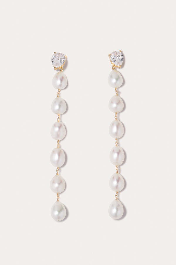 Drip Drop - Pearl and Zirconia Recycled Gold Vermeil Earrings